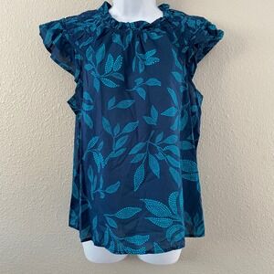 J. Crew Factory 100% Cotton Blue Floral Blouse Medium Summer Casual Boho Chic